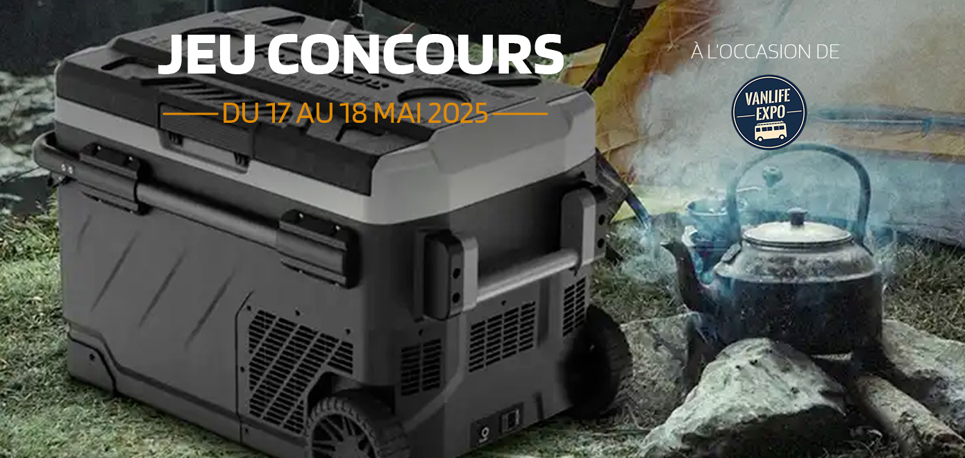 Slider_JeuInstaGlaciere Jeu-concours Instagram à l'occasion de la Vanlife expo Grenoble 2025. Gagne une glacière de bivouac en suivant le compte RoadTrip_Équipement