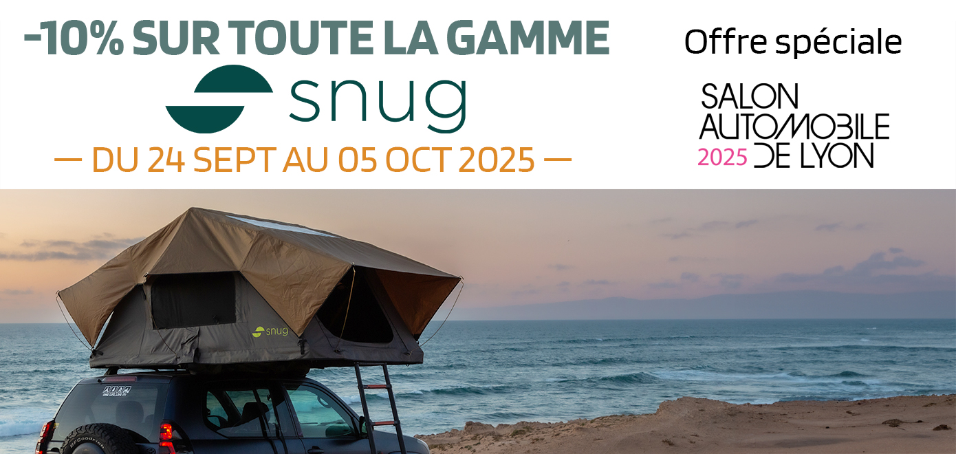 Slider_-10%Snug-SalonAutoLyon2025 Promo spéciale salon de l'auto de Lyon 2025 Tentes de toit Snug