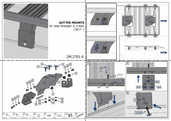 SUPPORT MONTAGE GOUTIERE JEEP WRANGLER JL