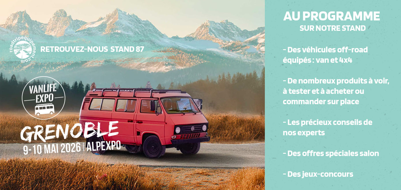 RoadTrip Equipement participe au salon Vanlife Expo de Grenoble 2026 - stand 87